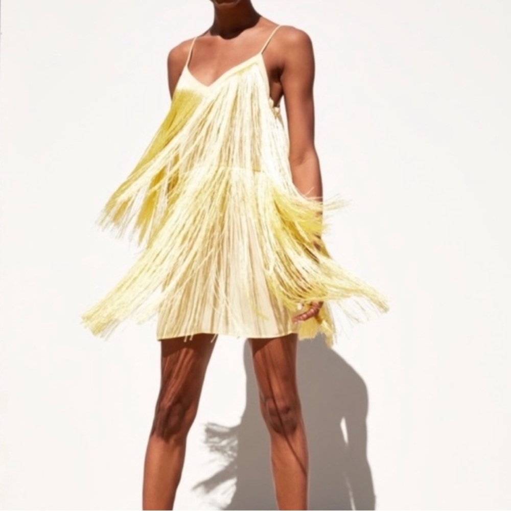 Zara yellow fringe dress